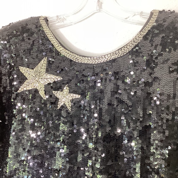 Vintage Dress Sequin Stars Party Black Silver 8 - Picture 6 of 11